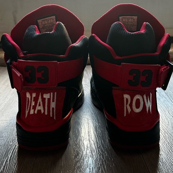 LIKE NEW: EWING - DEATH ROW RECORDS SIZE 8 RED AND BLACK HIGH TOPS SNEAKERS - Picture 7 of 8